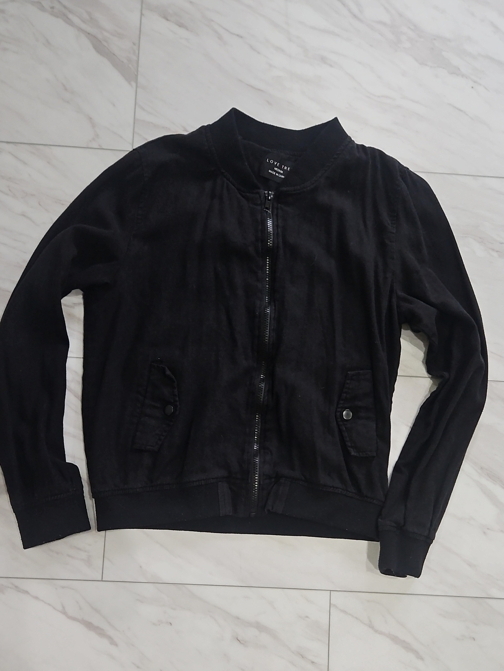 Love Tree Black Bomber Jacket Linen Blend